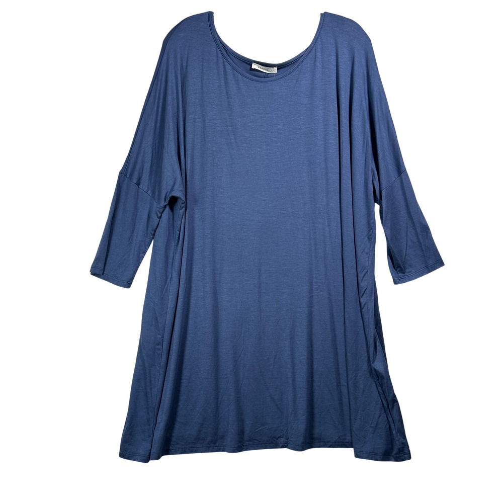 Reborn J Womens 2XL Slate Blue Oversized Tunic Top 3/4 Sleeve Scoop Neck T1256XL